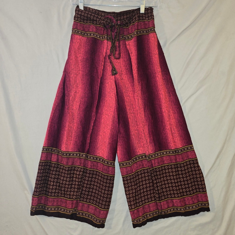 Wrap Pants Small Women Magenta Boho Wide Leg Geometric Print